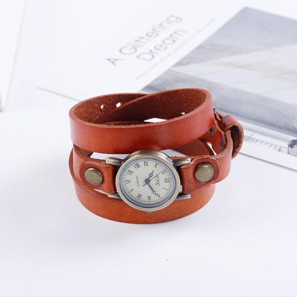 Vintage Wrap Leather Bracelet Watch - Brown